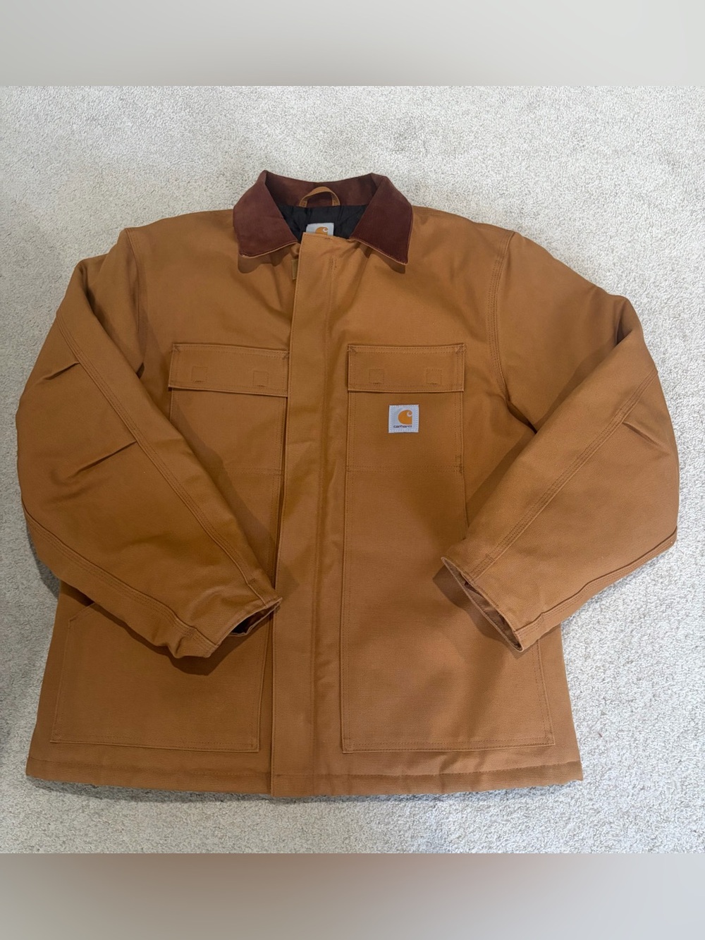 NEW Carhartt Firm Duck Traditional Coat, Men’s L Work Jacket w/Dark Brown Collar